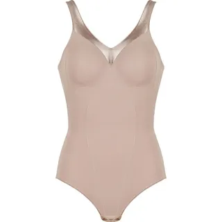 Naturana Body Minimizer Body V-Ausschnitt, Kontrastbesatz am Ausschnitt, Druckknöpfe, elastisch beige 90
