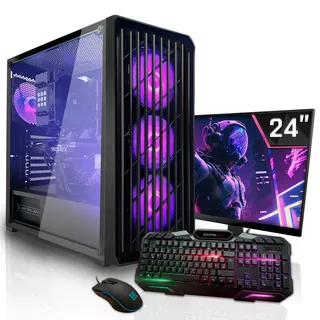 SYSTEMTREFF Basic Gaming Komplett PC Set AMD Ryzen 7 5700G 8x4.6GHz | RX Vega 8 4K | 512GB M.2 NVMe + 1TB HDD | 16GB DDR4 RAM | Windows 11 | 24 TFT Monitor | Desktop Paket Computer für Gamer