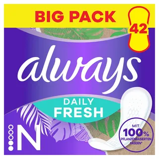 Always Daily Fresh Normal pflanzenbasiert ohne Duft, bis zu 12 Stunden Schutz, ohne Duft