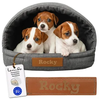 Leanbe Personalisierte Hundehütte/Hundehöhle – Kuscheliges Hundebett mit Namensgravur – Katzenhöhle & Schlafplatz für kleine und große Hunde Hundehaus (Graphit, R3:55x47x39cm)