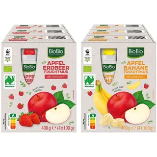 BioBio Bio-Fruchtmus ohne Zuckerzusatz sortiert - 400 g, 6er Pack