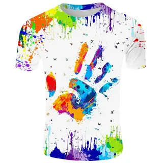 Herren Basic Rundhalsausschnitt Kurzarm T-Shirts Bunt Handabdruck Sommer Bluse Männer 3D Drucken Lustig Shirts Alltag Party Tops Herren T-Shirt Kurzärm Tees Männer Casual Shirt Tops (White, XXL) - XXL