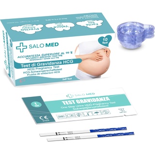 SALO MED - 10 HCG Schwangerschafts-Schnelltest - Ultrasensitiv 10 mIU - Reaktionsstreifen mit 10 Urinbechern inklusive - 10 STÜCK