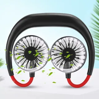 Dpofirs Tragbarer Nackenventilator, Wiederaufladbarer Persönlicher Ventilator, 3-Gang-Verstellbarer Wiederaufladbarer -Ventilator, Freihändiger Ventilator für Gaming-Sportarten (Schwarz)