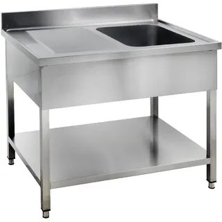 GastroHero Spültisch Basic 10x6 mit 1 Becken rechts, Aufkantung und Grundboden