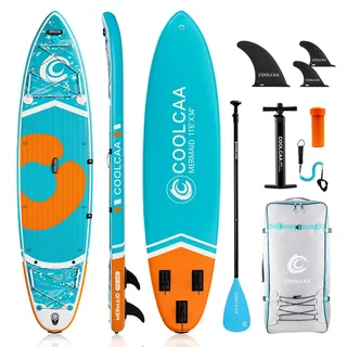Premium SUP Board Set, Stand Up Paddling Board Aufblasbar mit Flossen, Knochleine, SUP Pump, Paddel, Sup-Rucksack, Für Erwachsene und Aller Könnensstufen, Belastbar bis 210 kg