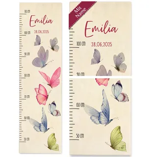 Messlatte Kind Holz - Schmetterling - Kindermesslatte Schmetterlinge mit Name und Datum Mädchen I Butterfly - 50-110 cm - Holz - kinder aus größenanzeige für