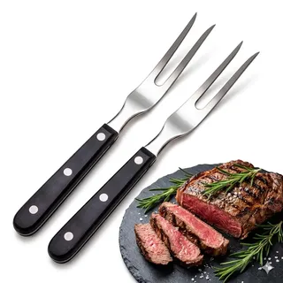 2 Stücke Fleischgabel mit Griff - Edelstahl Länge 16.5cm, Gesamtlänge 29cm Tranchiergabel Grillgabel Servier Grillgabel Fleischgabel mit Kunststoffgriff Für Grill Küche Truthahn Braten Abendessen