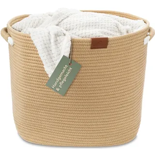 wiesen.design Korb MATTEO 42x32xH38 cm Braun/48L, Wäschekorb geflochten aus Baumwolle, Wäschesammler, Aufbewahrungskorb groß, Korb geflochten, faltbarer Wäschekorb, Wäschetonne, laundry basket