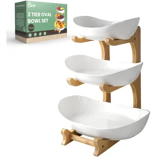 SEVEN SPARTA Größe Obst Etagere 3 Stöckige Obstschale Keramik Schale für Küche Obst Aufbewahrung (3 Etagen Plus Edition)