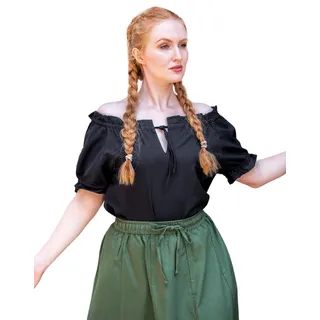 Leonardo Carbone® Damen Bluse Otilia | Kordelzug Dekolleté | Schulterfrei | Karneval, Halloween, Cosplay, LARP, Mittelalter, Tunika, Oberteil, Kostüm | 100% Baumwolle Schwarz 3XL - 3XL