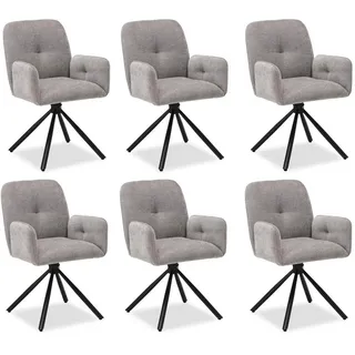 Homestyle4u Polsterstuhl grau Polyester drehbar 6er Set