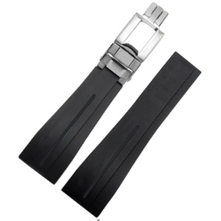20 mm/21 mm Gummi-Uhrenarmband mit Faltschließe, Ersatz für Armbanduhr Rolex Yacht Master Oysterflex Submariner GMT Daytona 5513/16800/14060, Schwarz (silberfarbene Schnalle), 21 mm, Riemen