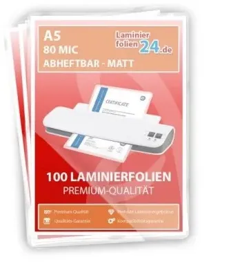 abheftbare Laminierfolien A5, 2 x 80 Mic, matt