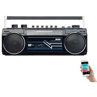 Auviso auvisio Kassettenrekorder: Retro Boombox mit Kassetten-Player, Radio, USB, SD & Bluetooth, 8 Watt (Retro-Kassettenrekorder, Kassettenrekorder, Speicherkarten)
