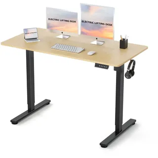 EarthyHome Höhenverstellbarer Schreibtisch, Schreibtisch höhenverstellbar elektrisch,120x60cm, 3-Funktions-Memory, mit Kabelmanagement und Haken.