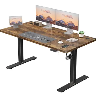 JUMMICO Höhenverstellbarer Elektrischer Schreibtisch mit USB Ladeanschluss, Schreibtisch Höhenverstellbar, Ergonomischer Steh-Sitz Tisch 160 x 70 cm, Braun