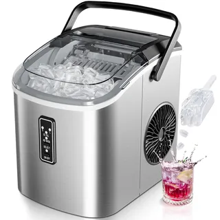 euhomy Eiswürfelmaschine, klein, 9 Würfel in 6 Minuten bereit, 12 selbstreinigend, tragbare Eismaschine mit Tragegriff, Korb und Schaufel, 2 Größen von Eiswürfeln, für Zuhause, Küche, Büro