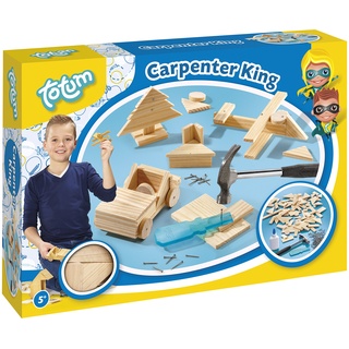 Hammerspiel Zimmermann-Set Carpenter King: mit Holzteilen in verschiedenen Größen und Formen, Nägel und Hammer