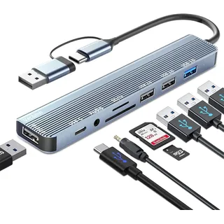 USB C Hub, 8 in 2 USB Hub 3.0 Multiport Adapter with USB 2.0&USB 3.0 Ports, SD/TF Kartenleser, 3.5mm Audio Anschlüsse, Type C Splitter für MacBook, Surface, Dell, Laptop, Desktop, PS4/5, usw