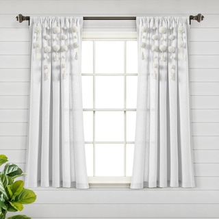Lush Decor Boho-Fenstervorhang mit Quaste, Leinen, 160 x 132 cm lang, Creme-Weiß (Einzelnes Panel)