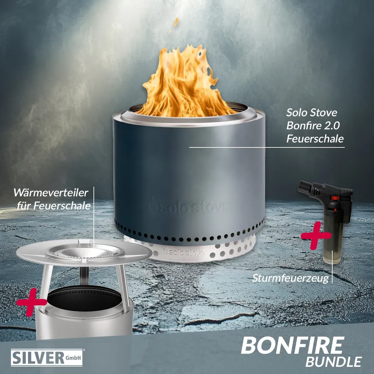 Solo Stove BONFIRE 2.0 Gunmetal Metallic Ø 49,5 cm Bundle inkl. Edelstahl Wärmev...