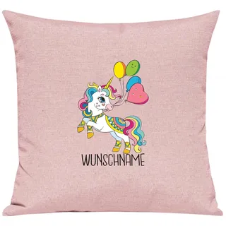 Kleckerliese Kissen Kissenhülle 40x40cm Kissenbezug Tiermotiv Tiere Einhorn Wunschname personalisiert, Farbe Rosa