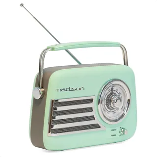 MADISON N.Y Madison - FREESOUND-VR40GR - Vintage-Radio 30W auf langer Batterie - Bluetooth, USB & FM - Blassgrün - Vintage, Nostalgie, Retro