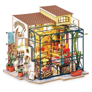 ROBOTIME DG145 Rolife Emilys Blumenladen Miniatur-Puppenhaus aus Holz, Metall, Stoff und Kartonage, Maße: 22 x 15 x 17 cm,