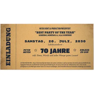 Einladungskarten zum 70. Geburtstag Beige online gestalten und bestellen - Vintage Ticket 70 | Wunderkarten.de
