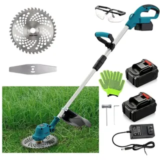Akku-Rasentrimmer, Akku-Unkrautvernichter, mit 2 Batterien, Rasenkantenschneider Leicht Freischneider Rasentrimmer für Garten Hof