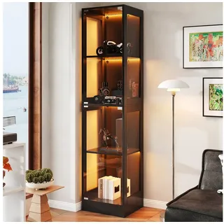 Flieks Glasvitrine Eckvitrine mit LED-Beleuchtung und Doppeltüren aus gehärtetem Glas (1-St., 40x35x170 cm) Standvitrine Eckschrank Hochschrank Sammlervitrine mit 4 Ebenen schwarz