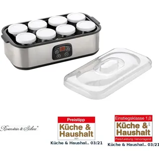 Rosenstein & Söhne Joghurt-Maker, Timer & Temperatur-Einstellung, 8 Gläser à 180 ml, 30 W