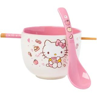 Silver Buffalo Sanrio Hello Kitty Ramenschüssel und Essstäbchen-Set, Äpfel und Zimt, 590 ml