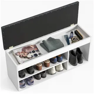 komto Schuhbank mit Sitzfläche - Schuhregal Bank mit Stauraum Weiß 100 x 48 x 32 cm Schuhschrank mit Sitzbank Flur Bank Garderobenbank Sofia
