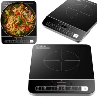 Steinborg® Induktionskochplatte Induktionskochfeld 1 Platte 2000 Watt Automatikprogramme Herdplatte Kochplatte Induktion Induktionsherd Touch Bedienfeld Kindersicherung Induktionsplatte