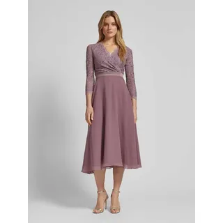 Cocktailkleid mit Spitzenbesatz, Mauve, 40