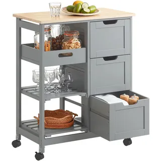 SoBuy Küchenwagen Hellgrau Holzwerkstoff, Holz, 68x85x38 cm, Esszimmer, Servierwagen