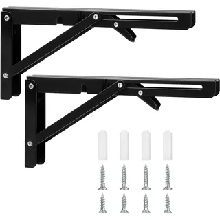 Klappkonsole, Schwerlast Scharniere Klappbar, Winkel Regalträger, Eisen Klappwinkel 90 Grad, Winkel Klappbar Regalwinkel für Zuhause, Küche, Büro, Tisch, Wand - Schwarz(10 Zoll)