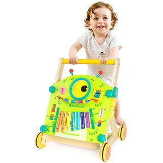 Arkyomi lauflernwagen holz baby lauflernhilfe kippsicher laufwagen motorik lernlaufwagen ab 18 monate Lernspielzeug mit 6 aktivitäten baby walker für lauf lernen wagen mädchen junge