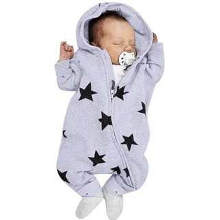 Allence Babykleidung Neugeborenes Baby Mädchen Jungen Sterne Print Mit Kapuze Reißverschluss Strampler Jumpsuit Outfits Baby Kleidung Set Grau - 70