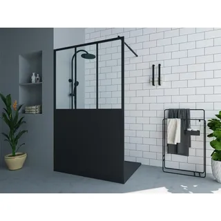 vente-unique Duschtrennwand/Seitenwand italienische Dusche Style Atelier - 120 x 200 cm - Schwarz matt - URBANIK