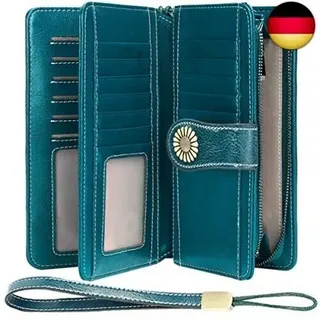 TEUEN Geldbörse Damen Leder Blau