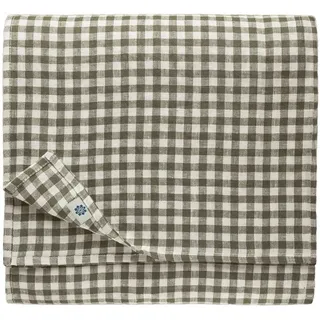 Linen & Cotton Tischdecke Tischtuch Tischwäsche Kariert Landhausstil Estella - 100% Leinen, Weiß Weiss Grau (140 x 220 cm) Festliche Rechteckige Frühling/Home Küche Restaurant Cafe Hotel Gastronomie