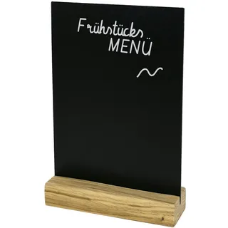 HMF 46452 Tischaufsteller Kreidetafel mit Holzfuß, DIN A5 Schwarz
