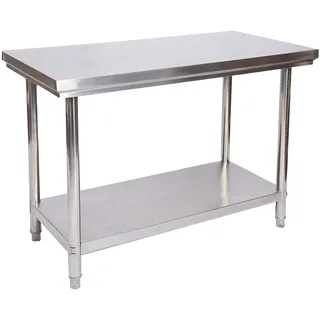 Wiltec Edelstahl Tisch Arbeitstisch Edelstahltisch mit Ablage 100x60x85cm für Gastro Küche Werkstatt Garten Keller mit höhenverstellbare Füßen