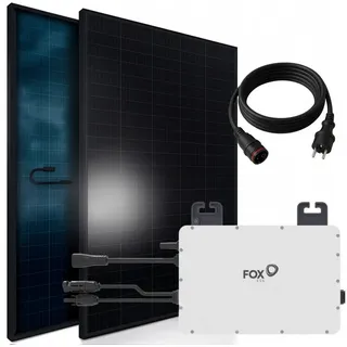 SUNNIVA® 920W Balkonkraftwerk BIFAZIAL FULLBLACK komplett Steckdose FOX ESS 800W Wechselrichter, PV Solaranlage, 2x 460W Glas-Glas Solarmodule, inkl. 5m Kabel, Bluetooth WIFI, Komplettset