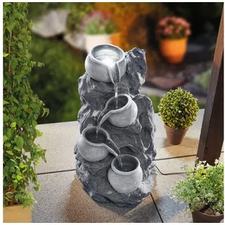 esotec Gartenbrunnen Solar Fels-Kaskadenbrunnen granitfarben mit LED + Akku, H=48cm 101322 grau