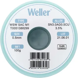 Weller WSW SAC M1 Lötzinn, bleifrei Spule Sn3,0Ag0,5Cu 100 g 0.5 mm