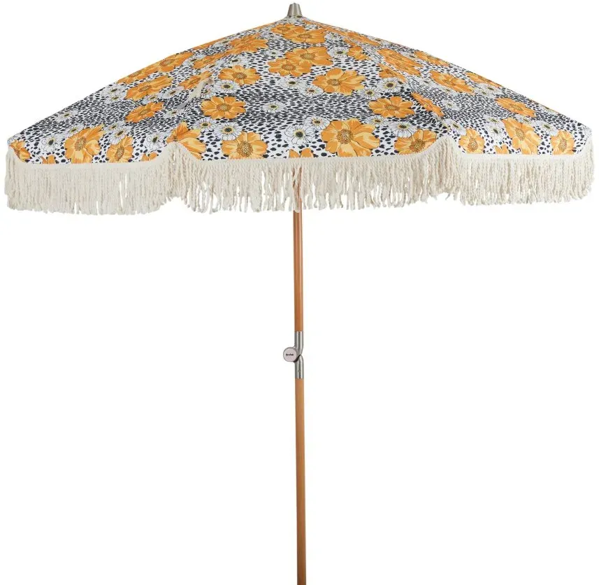 Sonnenschirm Gatsby aus Buchenholz, klappbar mit Blumenmuster, rund, Ø 185 cm, bunt